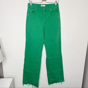 Zara Raw Hem Wide Leg Jeans in Green Size 8